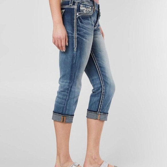 🎸NeW🤘ROCK REVIVAL PRIYA MID-RISE EASY CROP CAPRI JEANS 28 - Picture 5 of 6